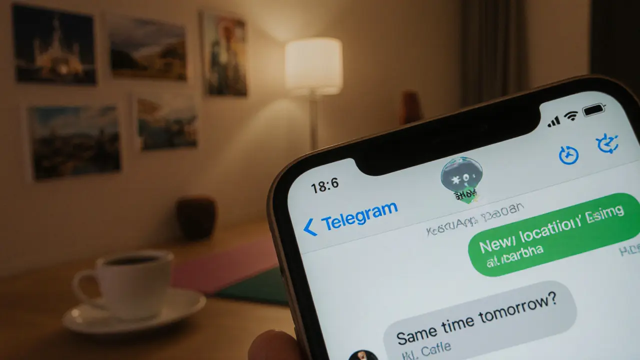 A smartphone screen shows encrypted messages on Telegram and WhatsApp with no explicit content.