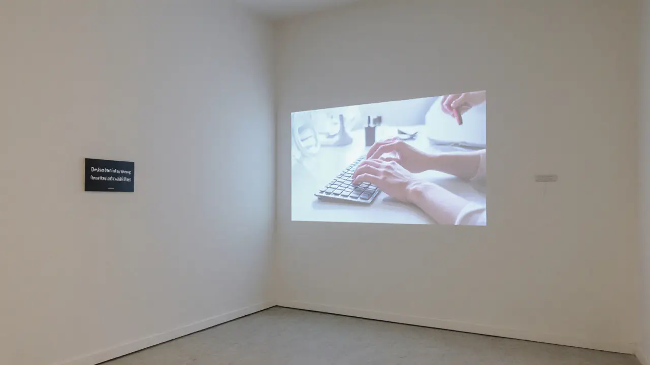Close-up video loop of hands preparing a camera light, no faces, just quiet labor under clinical white light.