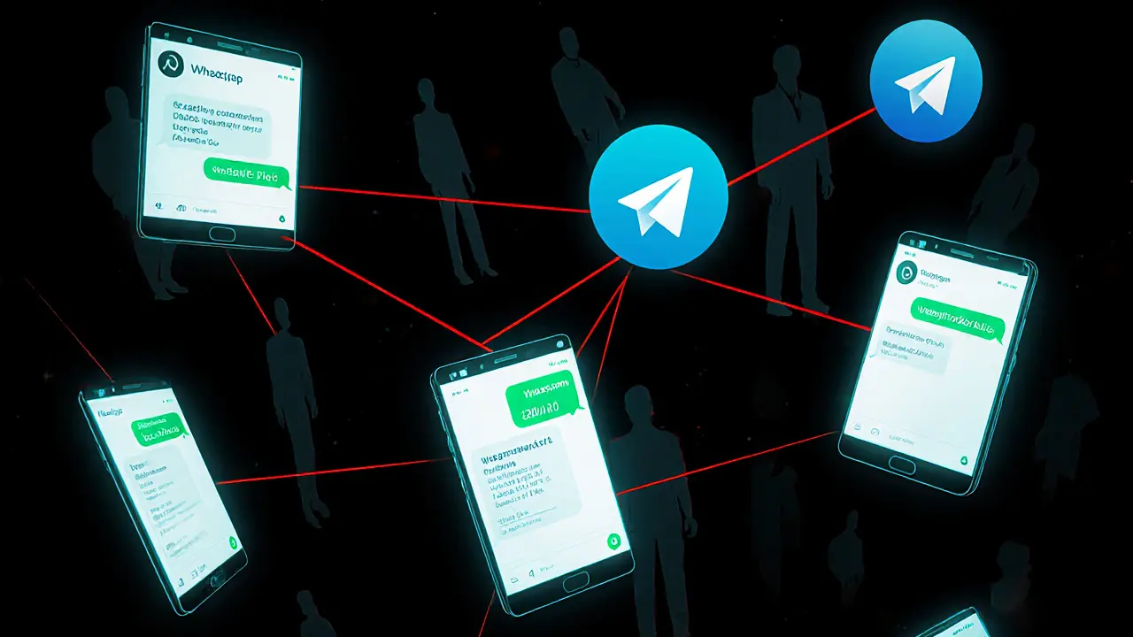 Digital network of encrypted chats and cryptocurrency payments connecting underground service providers and clients.