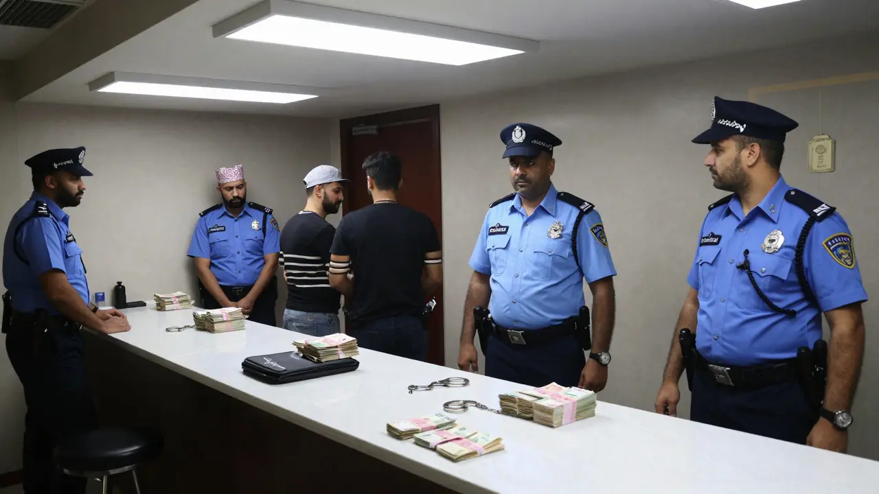 Dubai police raiding high-end spa, arresting staff and clients with cash seized.